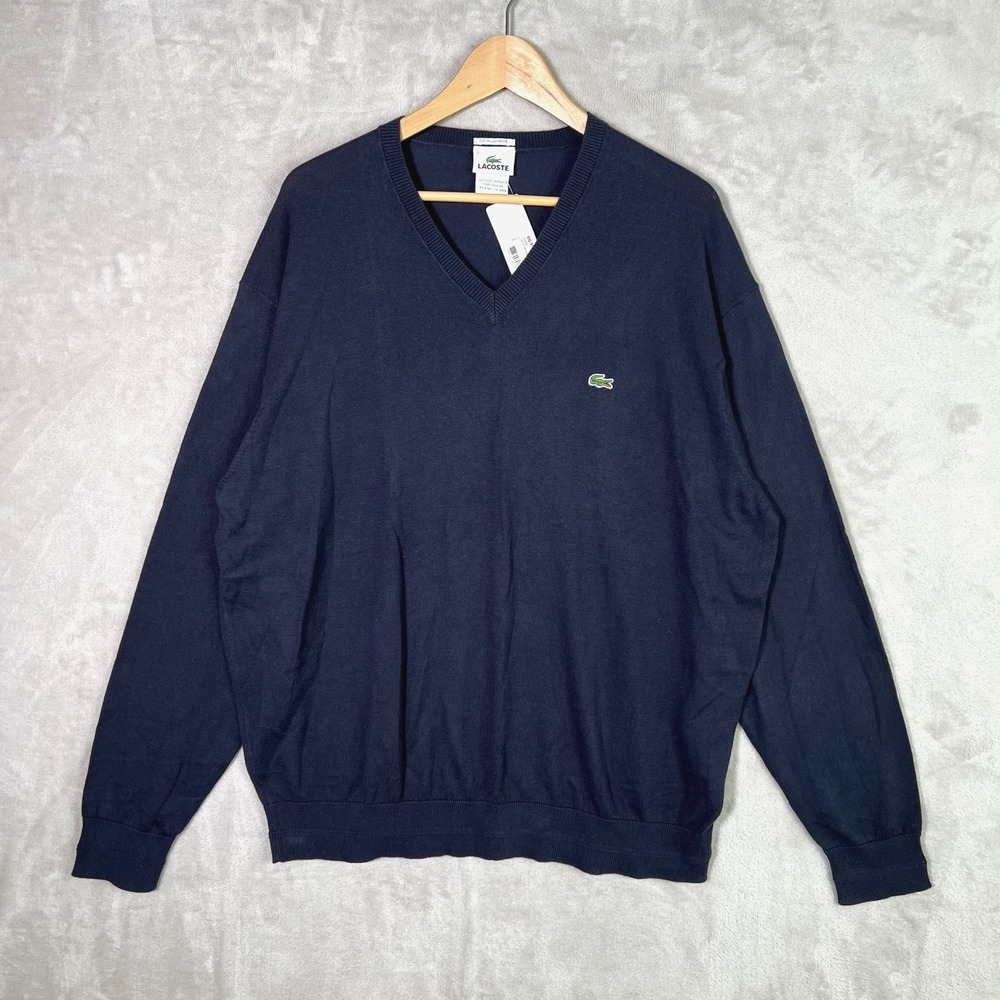 NWT Lacoste Mens XL Cotton Cashmere V-Neck Sweater Navy Blue Eclipse AH6181